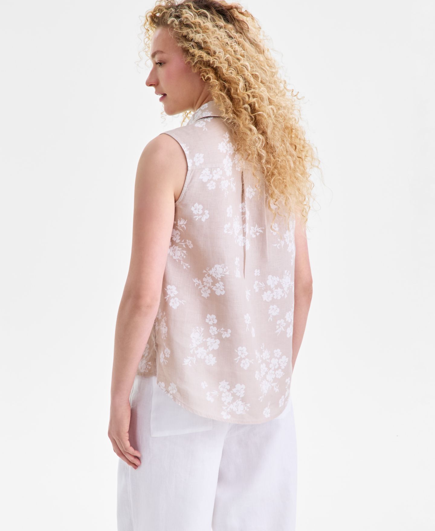 Женская рубашка Charter Club 100% Linen Sleeveless Button-Front, цвет: С принтом — фото 4