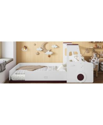 Streamdale Full Size Car-Shape Floor Bed with Storage, Window & Desk