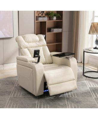 270 Degree Swivel PU Leather Power Recliner Individual Seat Home Theater Recliner with Tray Table,Hidden Arm Storage for Living