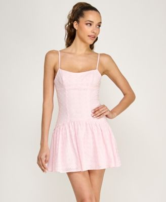 Juniors' Scoop Neck Eyelet Dress