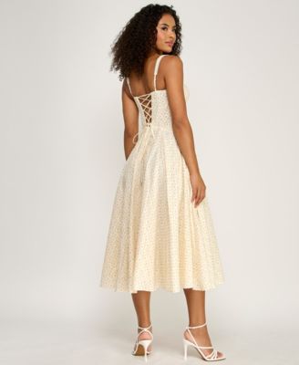 Juniors' Sweetheart Neck Clip Dot Midi Dress