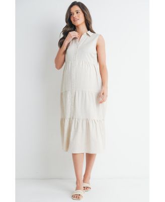 Maternity Nursing Button Front Sleeveless Shirt Dress