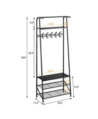 60cm Entryway Storage Hall Tree - 5 Hooks 4-Tier Shelf Gray Metal & MDF Organizer