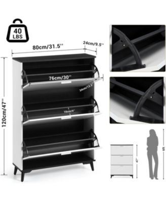 47" Farmhouse Narrow Shoe Cabinet - 3 Flip Drawers Tall Slim Freestanding Entryway Organizer