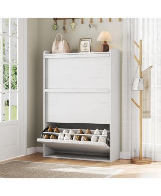 Freestanding Shoe Cabinet - 3 Flip Drawers + Drawer Adjustable Wooden Entryway Organizer