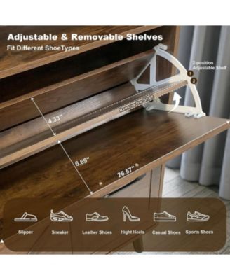 Farmhouse Slim Entryway Shoe Cabinet - 4 Flip Drawers with Open Shelves Storage Organizer