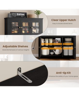 Pantry Cabinet with Charging Station, Kitchen Hutch with Storage Drawers and Adjustable Shelves