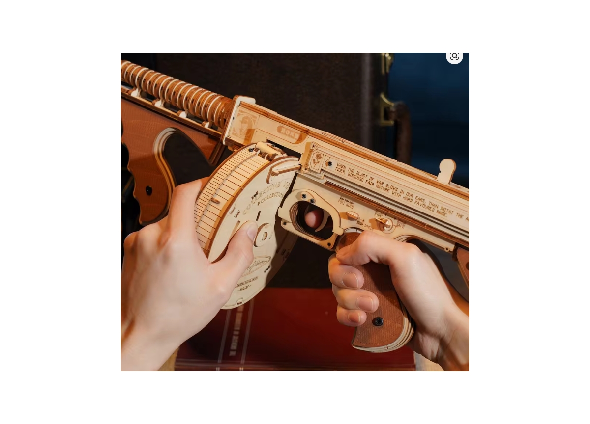 Robotime 3D Wooden Puzzles for Adults 275pcs Submachine Shooter Rubber Bands Wood Crafts Diy Building Model Kits Assembly Puzzle Gifts for Adults