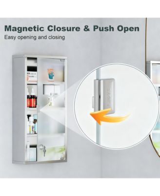 Lockable 4-Tier Stainless Steel Cabinet with Glass Door for Bathroom