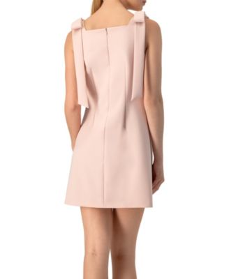 Women's Short Solid Dress with Bow Straps