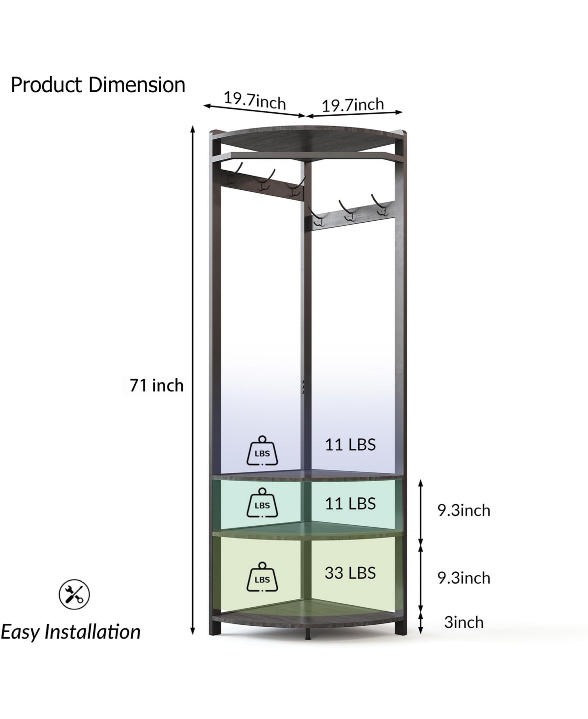 gaomon 6 Double Hooks Corner Coat Rack