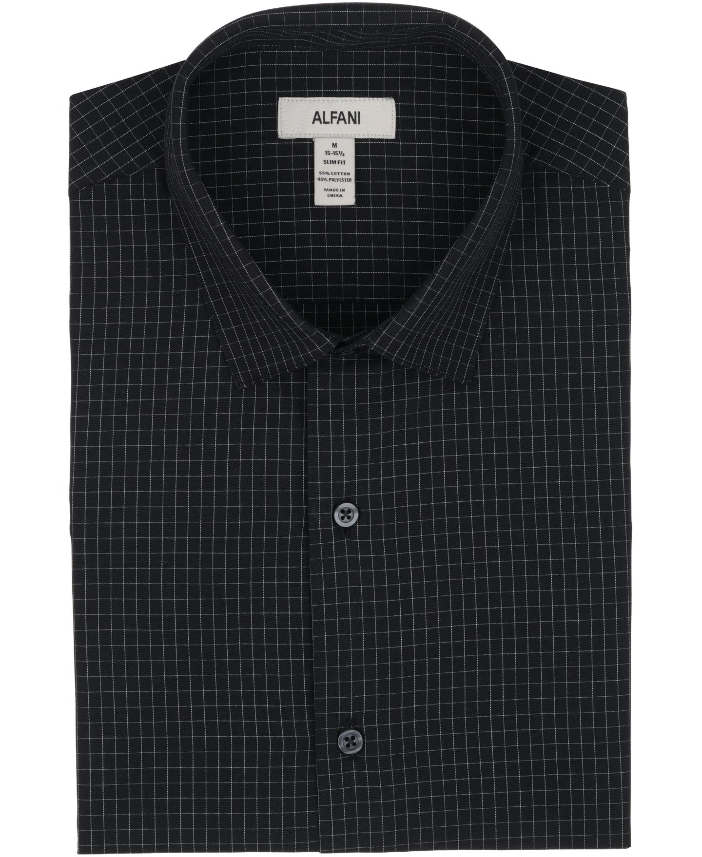 Мужская рубашка Alfani Slim-Fit Grid Dress Shirt, цвет: Чёрный — фото 8
