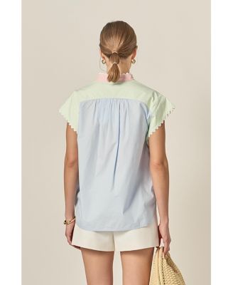 Women's Colorblock Short Sleeve Shirt With Ric Rac Trim