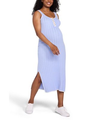 Maternity Motherhood Sleeveless Nursing Henley Midi Dress