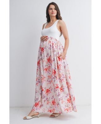 Maternity Floral Scoop Neck Sleeveless Maxi Dress