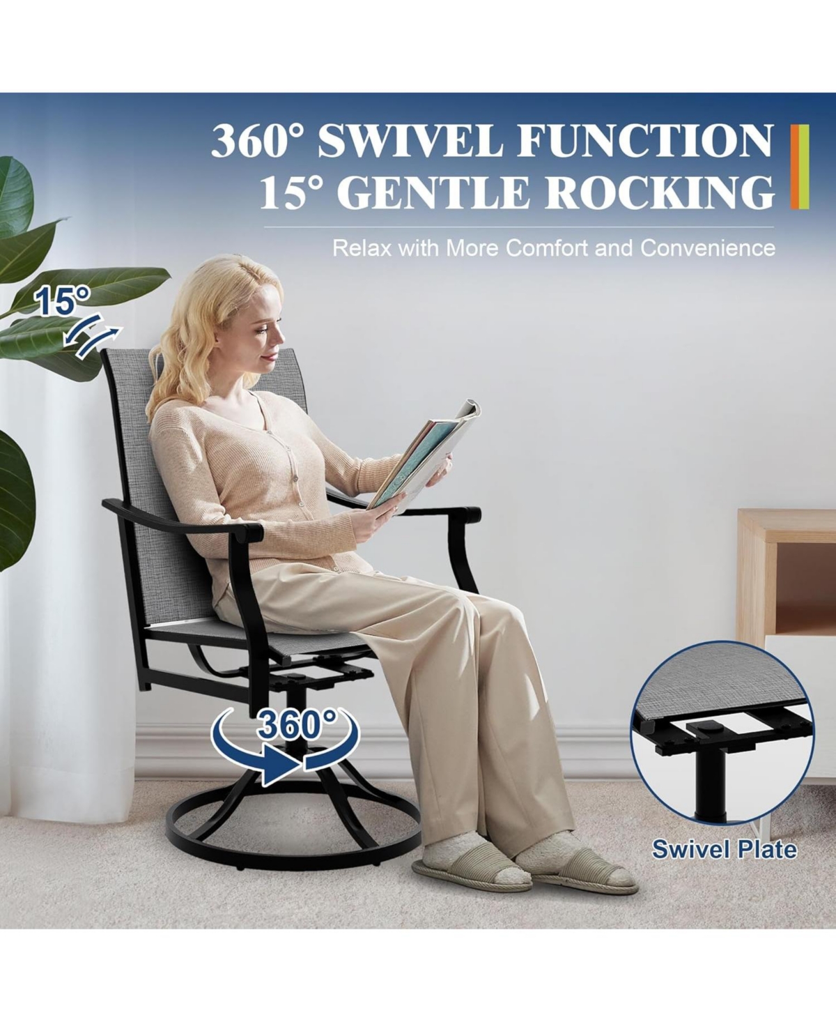 gaomon 6PCS Outdoor Swivel Dining Chairs With Textilene Breathable Back