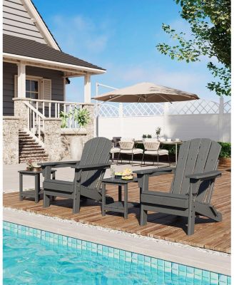 Set of 4 Folding Adirondack Chairs, HDPE Plastic Outdoor Seating with Wood Grain Texture, 380 Lbs Capacity, Weather Resistant for Patio, Deck