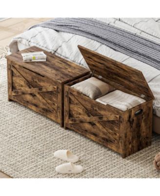 30" Wooden Storage Chest - Easy Assembly Toy Bench for Entryway/Living Room with Safety Hinge