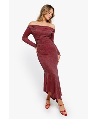 Women's Shapewear Metallic Knit Long Sleeve Slim Mermaid Maxi Dress