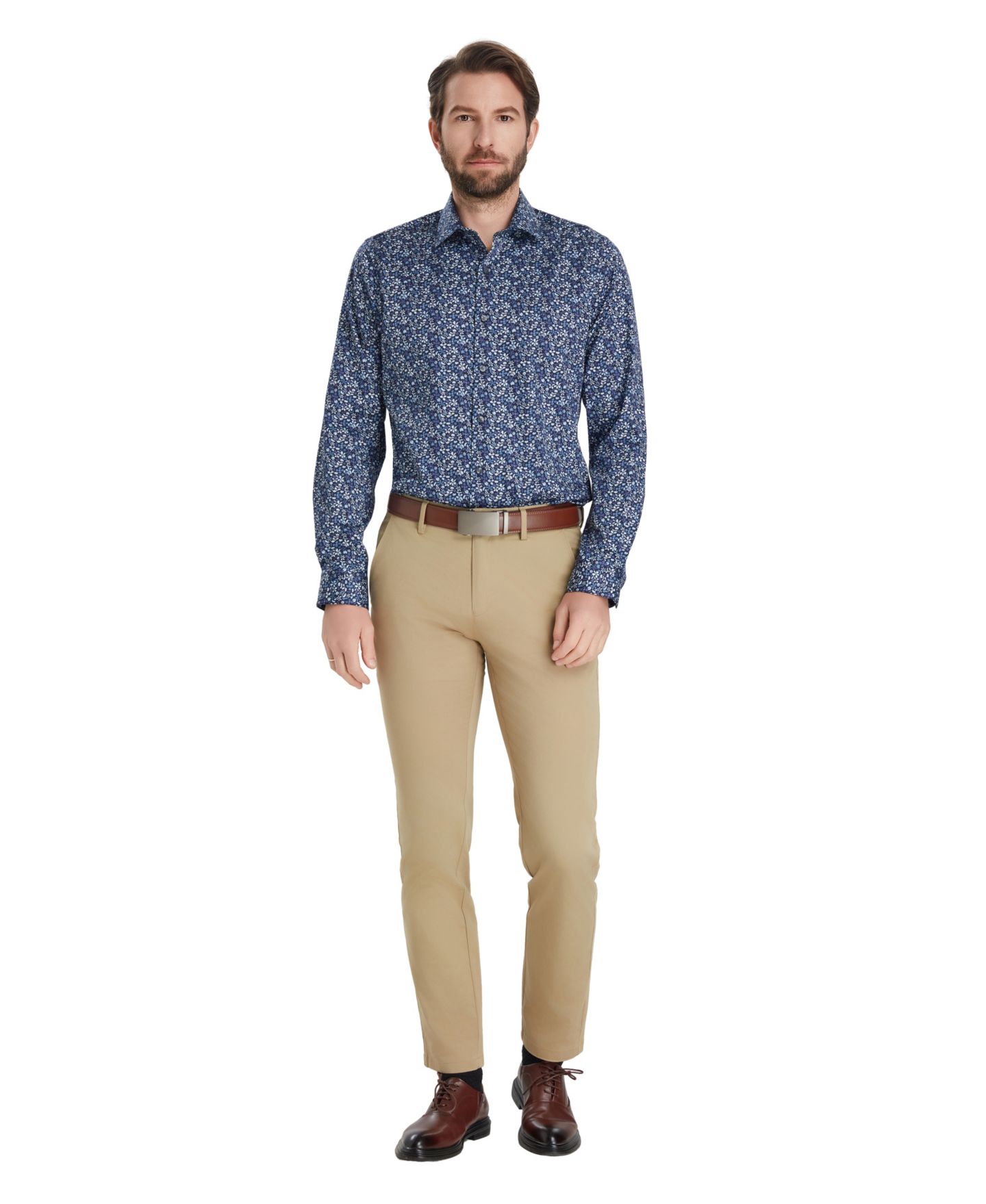 Мужская рубашка Bar III Slim-Fit Pencil Floral Dress Shirt, цвет: Синий комбинированный — фото 9