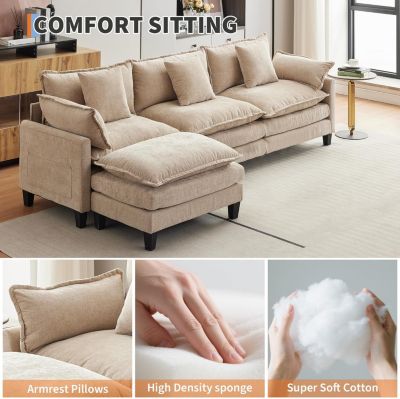 112" Modular Sectional Sofa, L-Shape Cloud Couch/Deep Seat/Armrest/Plush Corduroy Fabric, No Assembly Required, Space-Saving