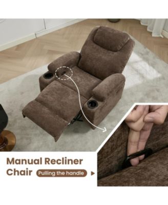 360&deg; Swivel Rocking Recliner Chair, Manual Fabric Nursery Recliner Glider with with Massage and Heating, Extented Footrest