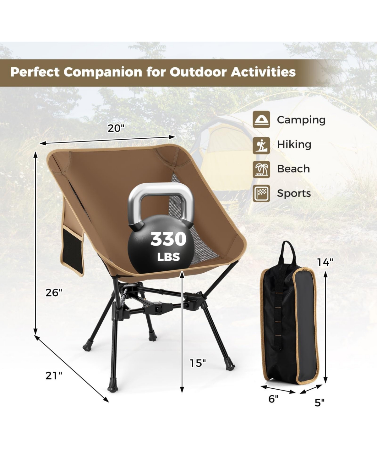 Mecale Portable Camping Chair with Compact Carrying Bag, Foldable Outdoor Seat