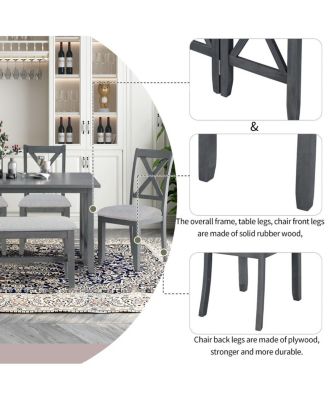  6-Piece Solid Wood Foldable Dining Set with Bench