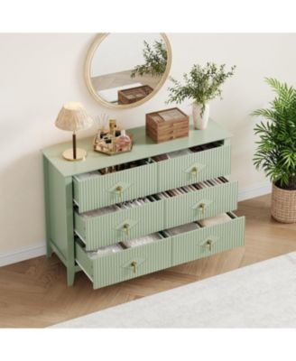 Fluted 6 Drawer Dresser, 47.2" Wide Modern Wooden Chest for Bedroom, Living Room, Entryway