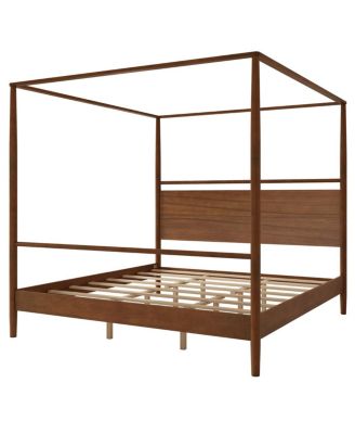 Solid Wood Canopy Bed Frame, Four Posters, King, Walnut