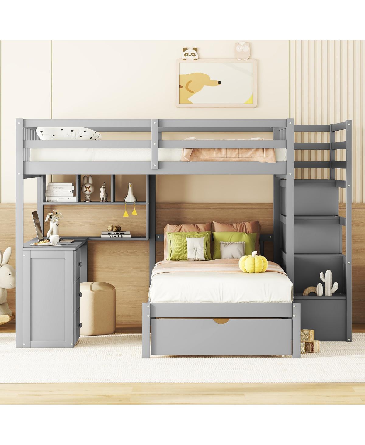 Streamdale Furniture Full Over Twin Bunk Bed with Desk, Drawers and Shelves