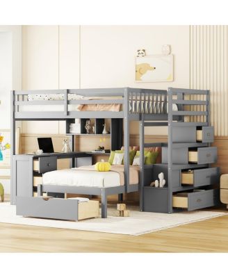 Full Over Twin Bunk Bed with Desk, Drawers and Shelves