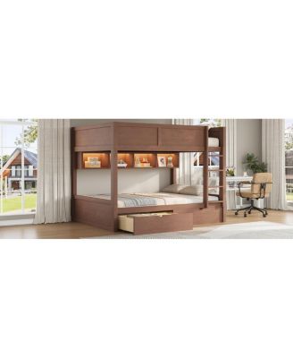 Full XL over Full XL Bunk Bed with Storage, LED, 2 Drawers