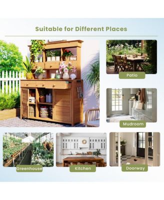 65.7" Tall Garden Potting Bench with Hutch & Storage