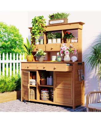 65.7" Tall Garden Potting Bench with Hutch & Storage