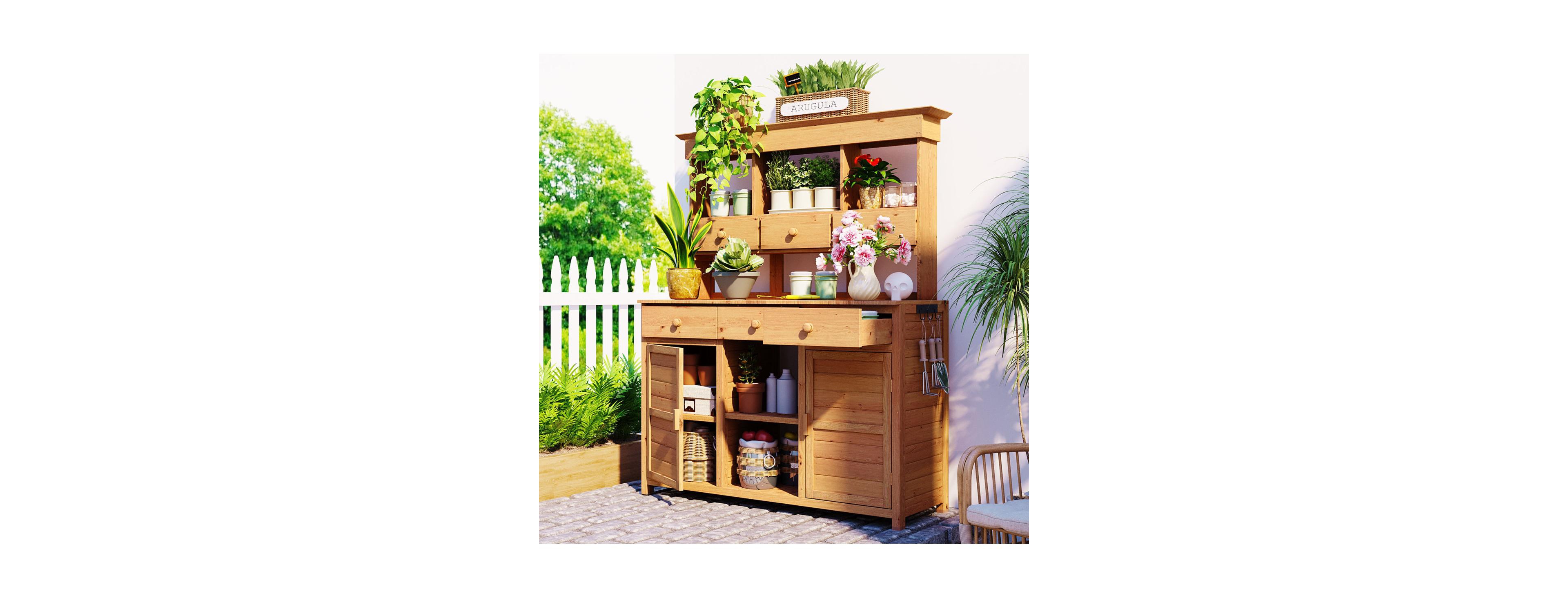 Streamdale Furniture 65.7" Tall Garden Potting Bench with Hutch & Storage