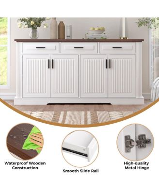 63" Fluted Sideboard Buffet Cabinet with 4 Doors & 3 Drawers