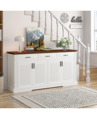 63" Fluted Sideboard Buffet Cabinet with 4 Doors & 3 Drawers