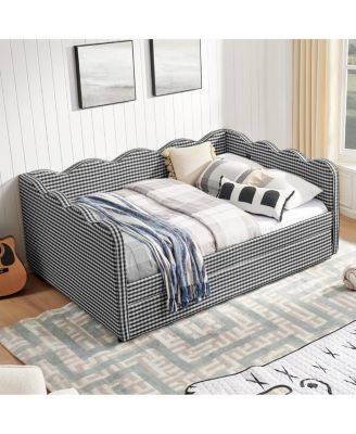 Cozy Gingham Daybed with Twin Trundle, USB Port, Linen Fabric