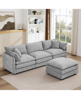 Modular Sectional Sofa, 102" L-Shaped Couch Set, 3-Seater Cloud Couch with Ottoman
