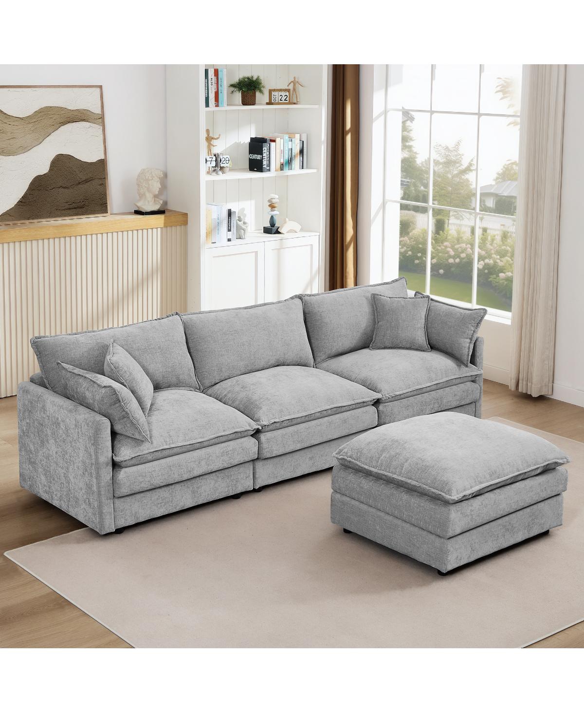 Streamdale Furniture Modular Sectional Sofa, 102" L-Shaped Couch Set, 3-Seater Cloud Couch with Ottoman