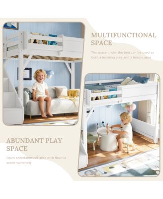 Twin Loft Bed with Wardrobe, Storage, Shelves, Guardrails, Stairs