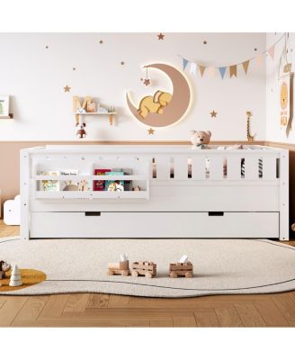 79 inches Twin Bed with Bookshelves, Staircase, Trundle