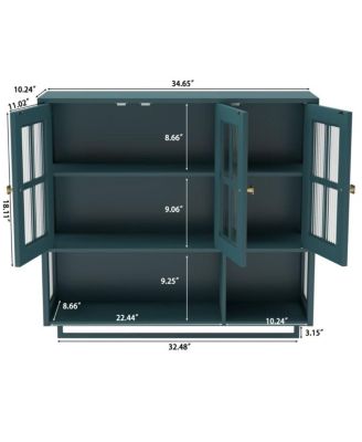 Bathroom Wall Cabinet, 3-Door Wooden Cabinet with Open/Hidden Storage