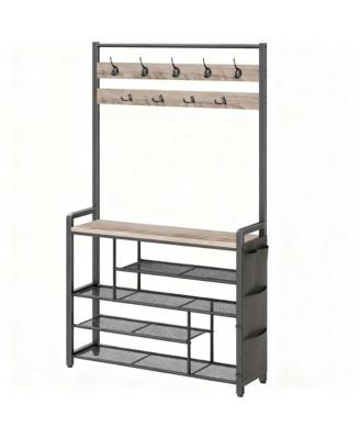 5-Tier Hall Tree with Shoe Bench, Coat Rack, and Storage