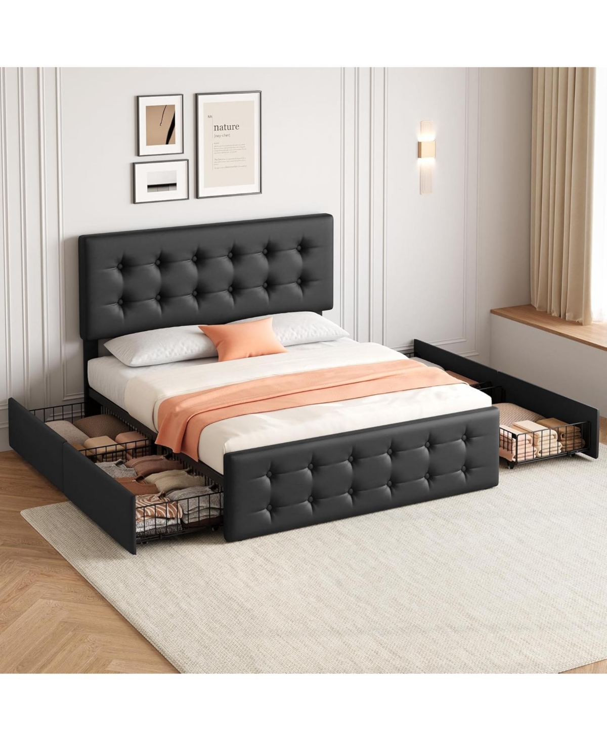 gaomon Bed Frame with 4 Storage Drawers Headboard