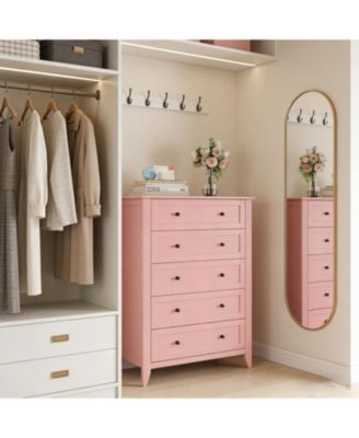 5-Drawer Tall Dresser for Bedroom, Modern Wooden Storage Chest with Metal Knobs for Closet, Living Room