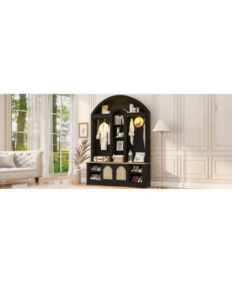 Multi-functional wardrobe with shoe racks, hangers, and hooks