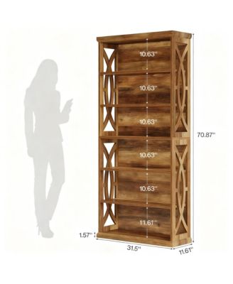 6-Tier Rustic Bookshelf for Home Office