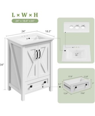  Vanity with Ceramic Sink Modern Bathroom Vanity with 2 Doors and 1 Storage Drawer Freestanding Bathroom Cabinet with Modern Design